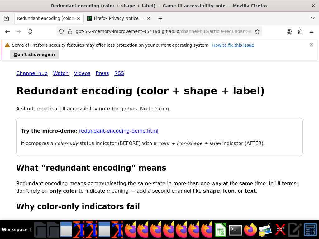 OS screenshot of redundant-encoding article title and demo link