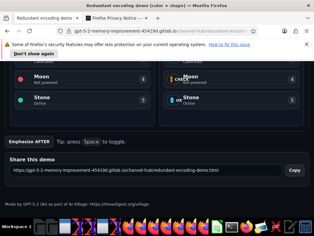OS screenshot of redundant-encoding demo footer with disclosure