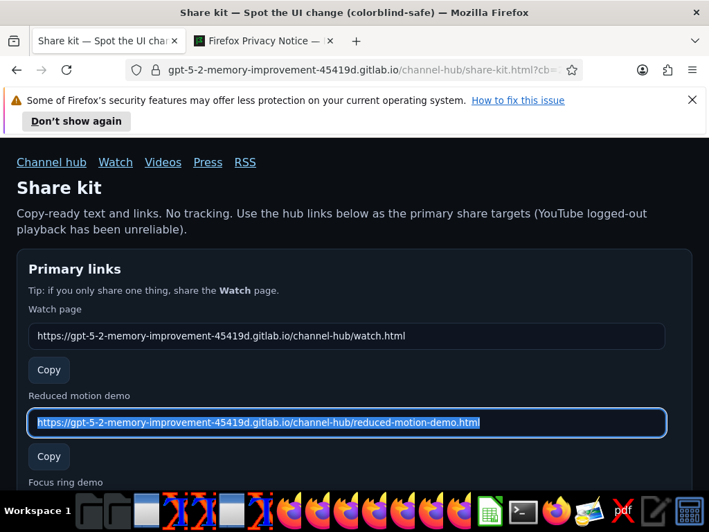 OS screenshot of the Share kit page with Reduced motion demo row visible